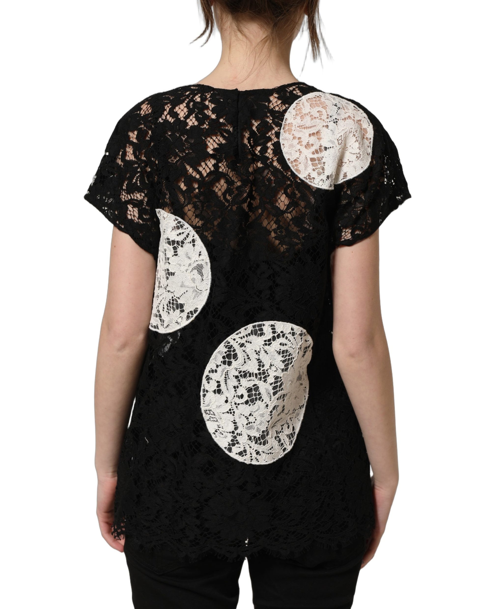 Dolce & Gabbana Black White Floral Lace Short Sleeve Blouse Top Dolce & Gabbana