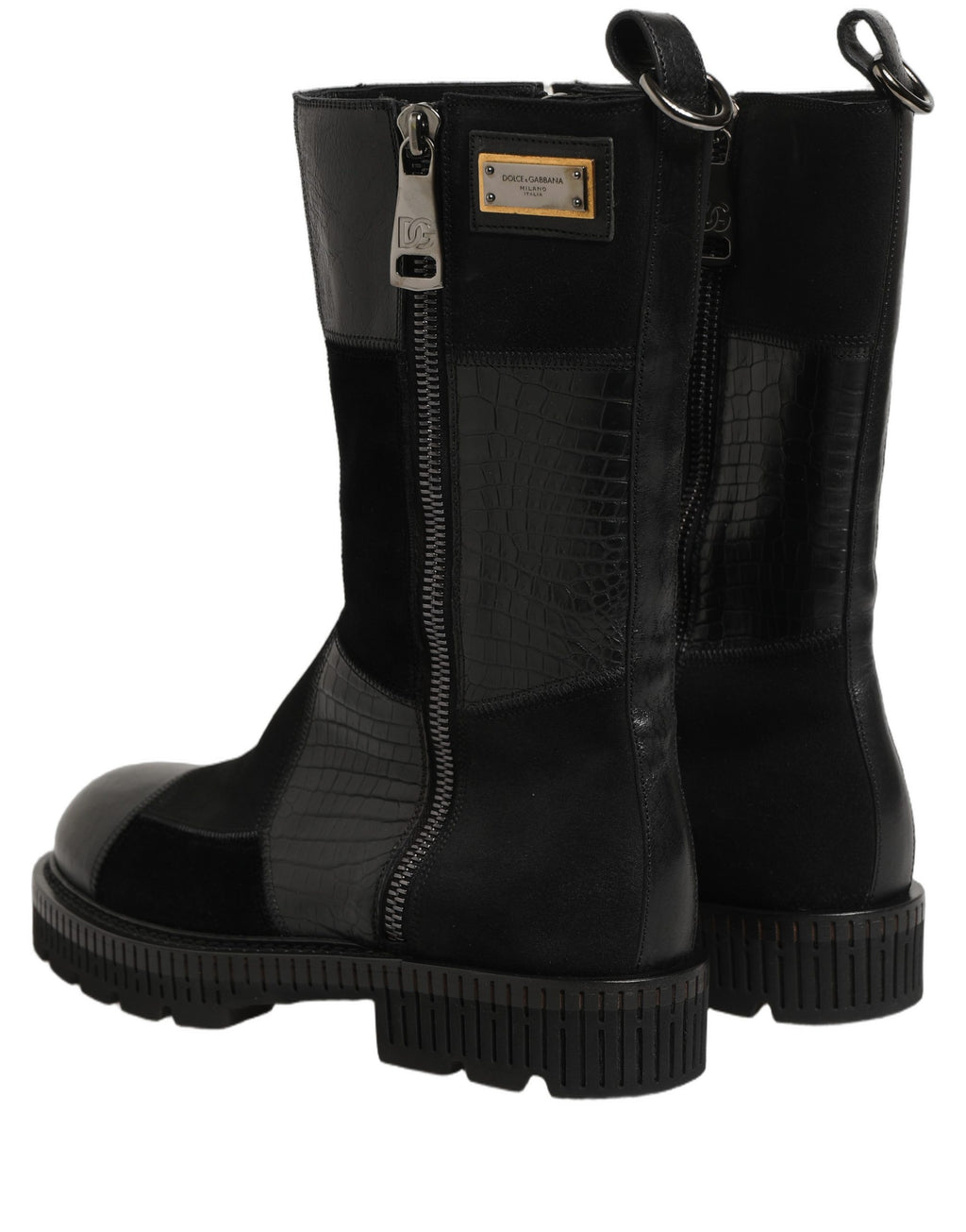 Dolce & Gabbana Black Patchwork Leather Mid Calf Boots Shoes Dolce & Gabbana