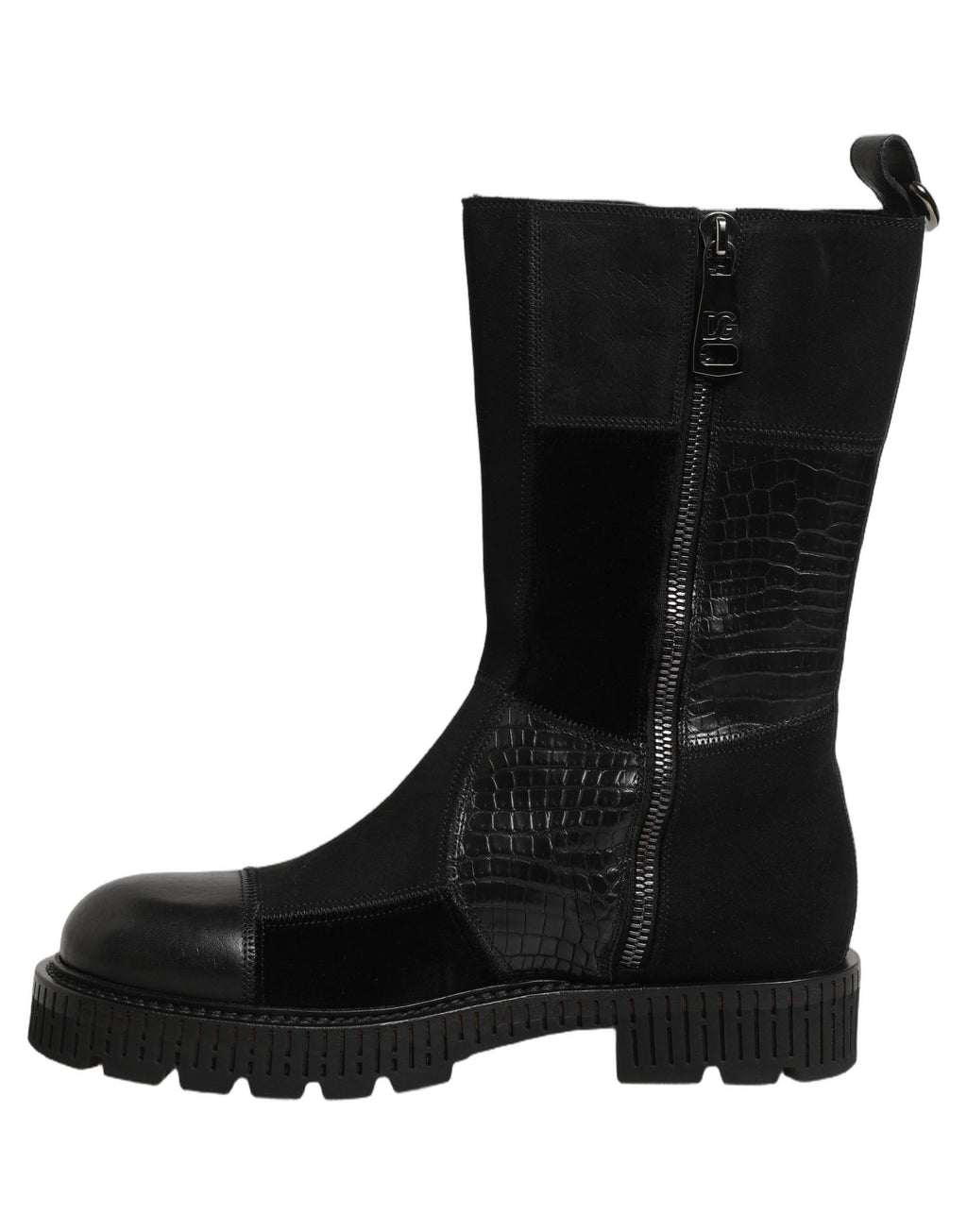 Dolce & Gabbana Black Patchwork Leather Mid Calf Boots Shoes Dolce & Gabbana