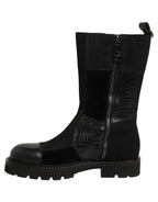 Dolce & Gabbana Black Patchwork Leather Mid Calf Boots Shoes Dolce & Gabbana