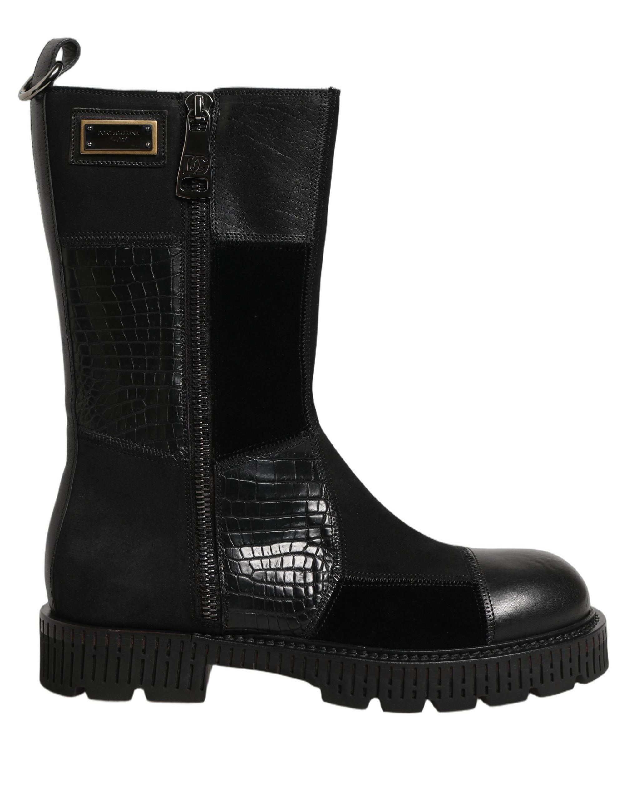 Dolce & Gabbana Black Patchwork Leather Mid Calf Boots Shoes Dolce & Gabbana
