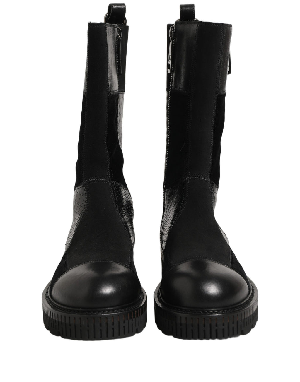 Dolce & Gabbana Black Patchwork Leather Mid Calf Boots Shoes Dolce & Gabbana