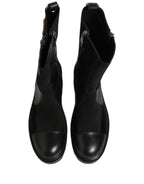 Dolce & Gabbana Black Patchwork Leather Mid Calf Boots Shoes Dolce & Gabbana