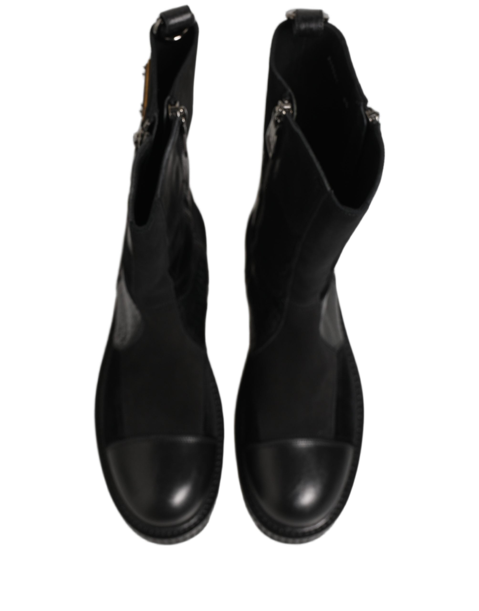 Dolce & Gabbana Black Patchwork Leather Mid Calf Boots Shoes Dolce & Gabbana