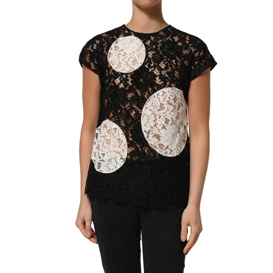 Dolce & Gabbana Black White Floral Lace Short Sleeve Blouse Top Dolce & Gabbana