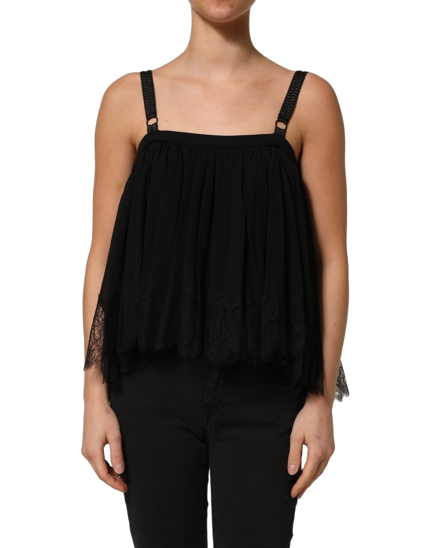 Dolce & Gabbana Black Sleeveless Floral Lace Tank Blouse Top Dolce & Gabbana