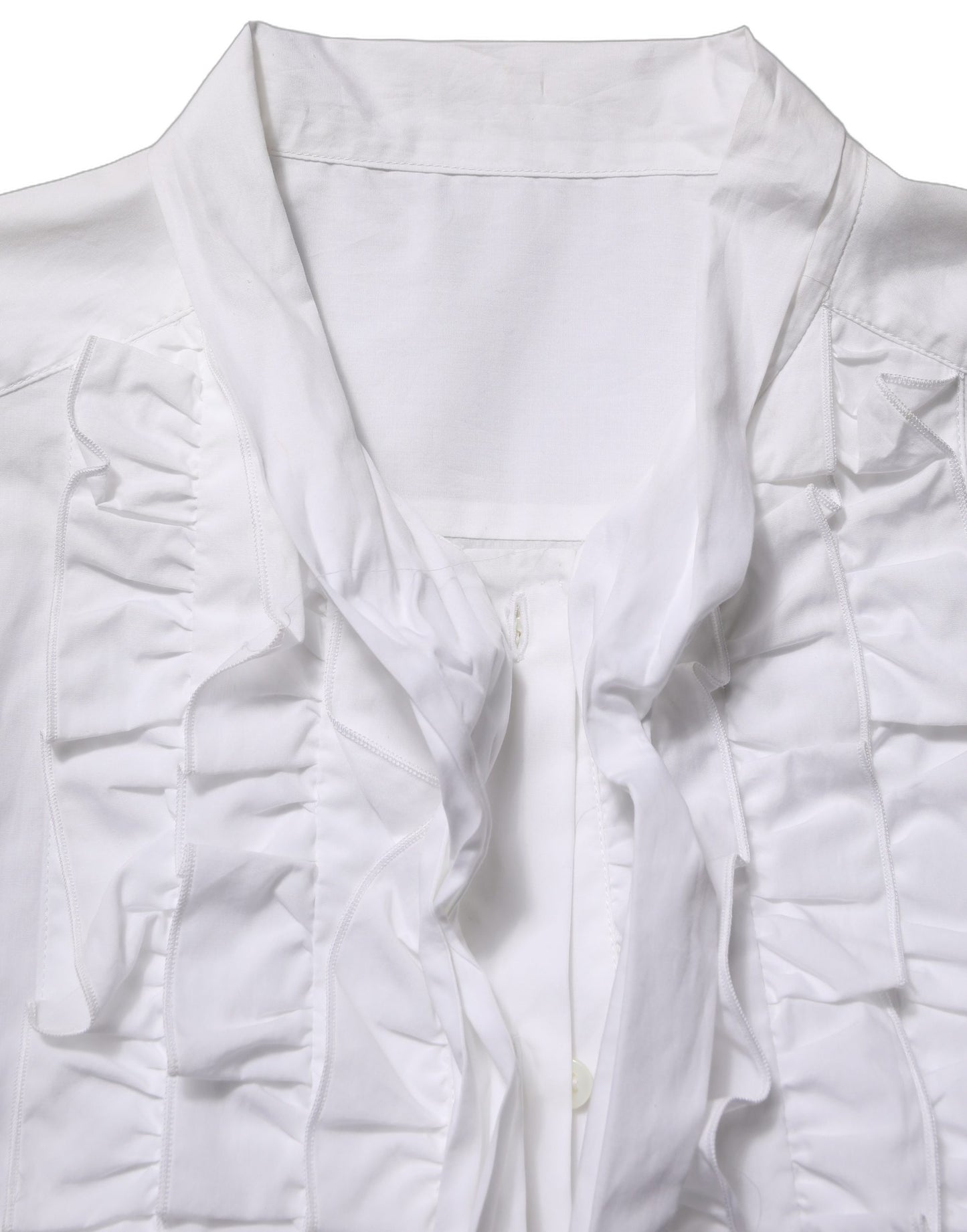 Dolce & Gabbana White Ruffled Bib Long Sleeves Blouse Top Dolce & Gabbana