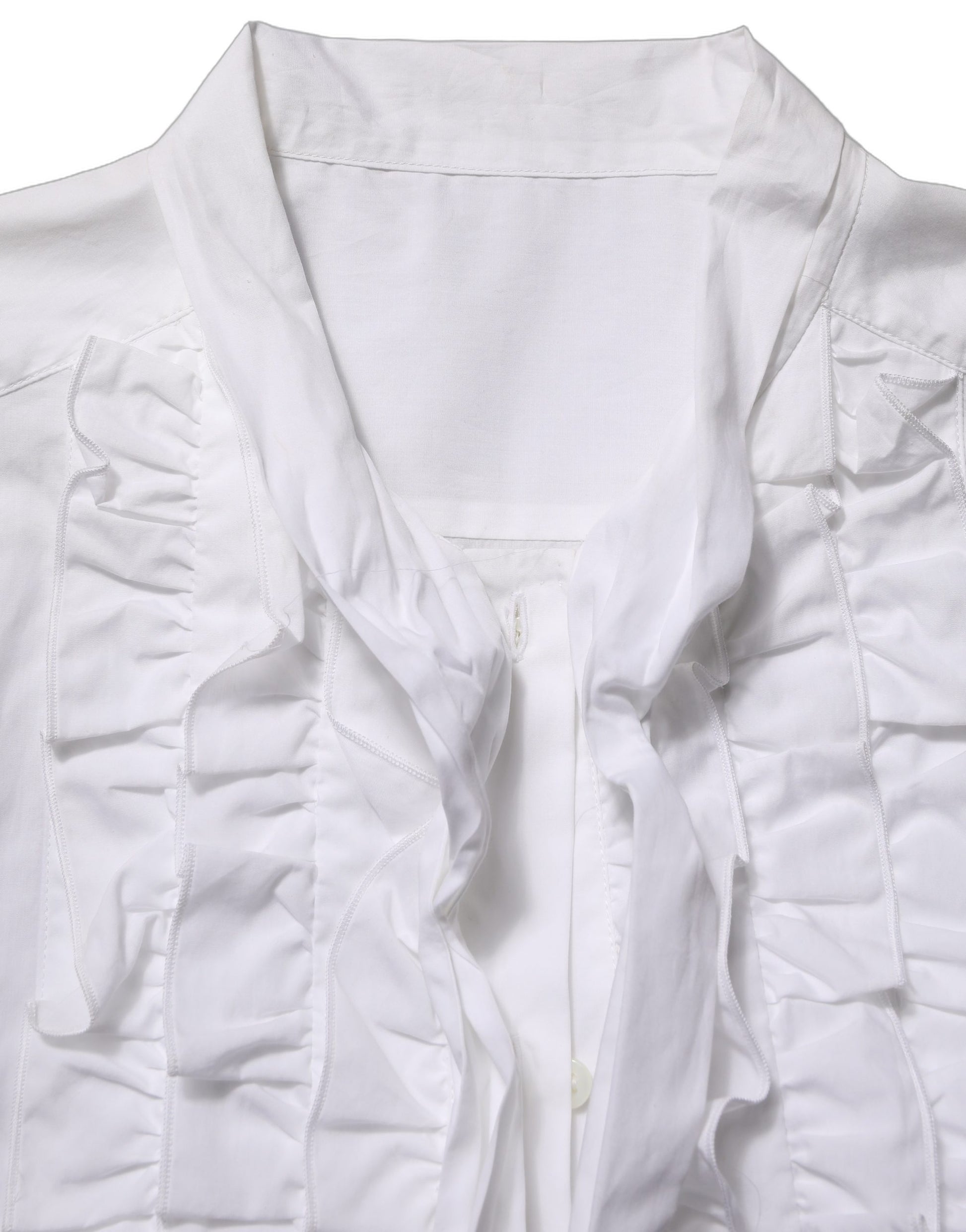 Dolce & Gabbana White Ruffled Bib Long Sleeves Blouse Top Dolce & Gabbana