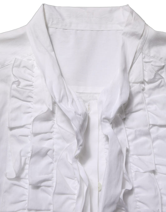 Dolce & Gabbana White Ruffled Bib Long Sleeves Blouse Top Dolce & Gabbana