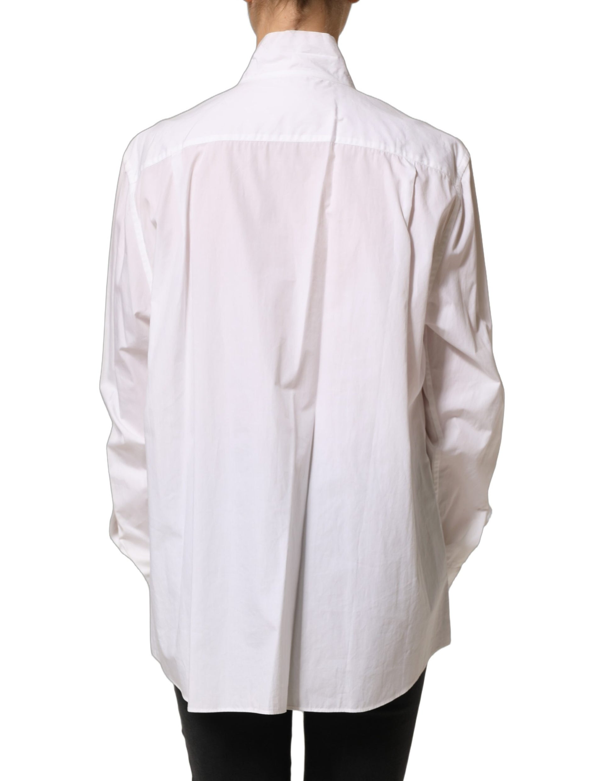 Dolce & Gabbana White Ruffled Bib Long Sleeves Blouse Top Dolce & Gabbana