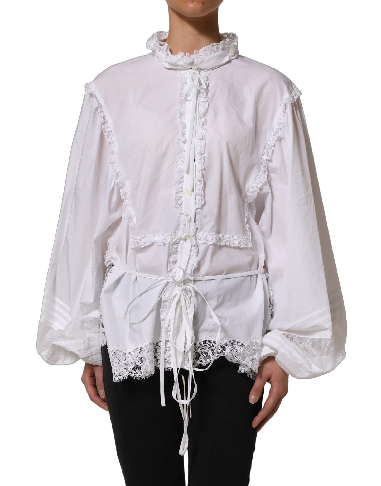 Dolce & Gabbana White Ruffled Lace Embellished Blouse Top Dolce & Gabbana