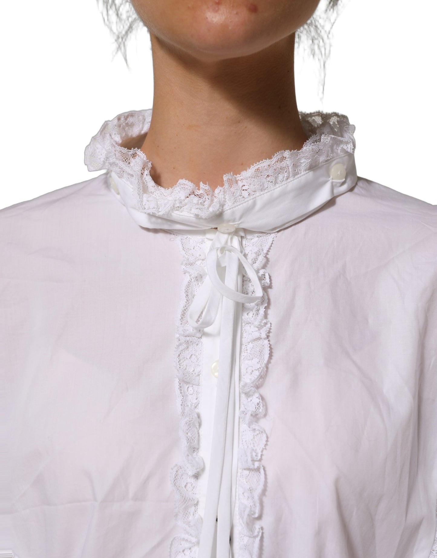 Dolce & Gabbana White Ruffled Lace Embellished Blouse Top Dolce & Gabbana