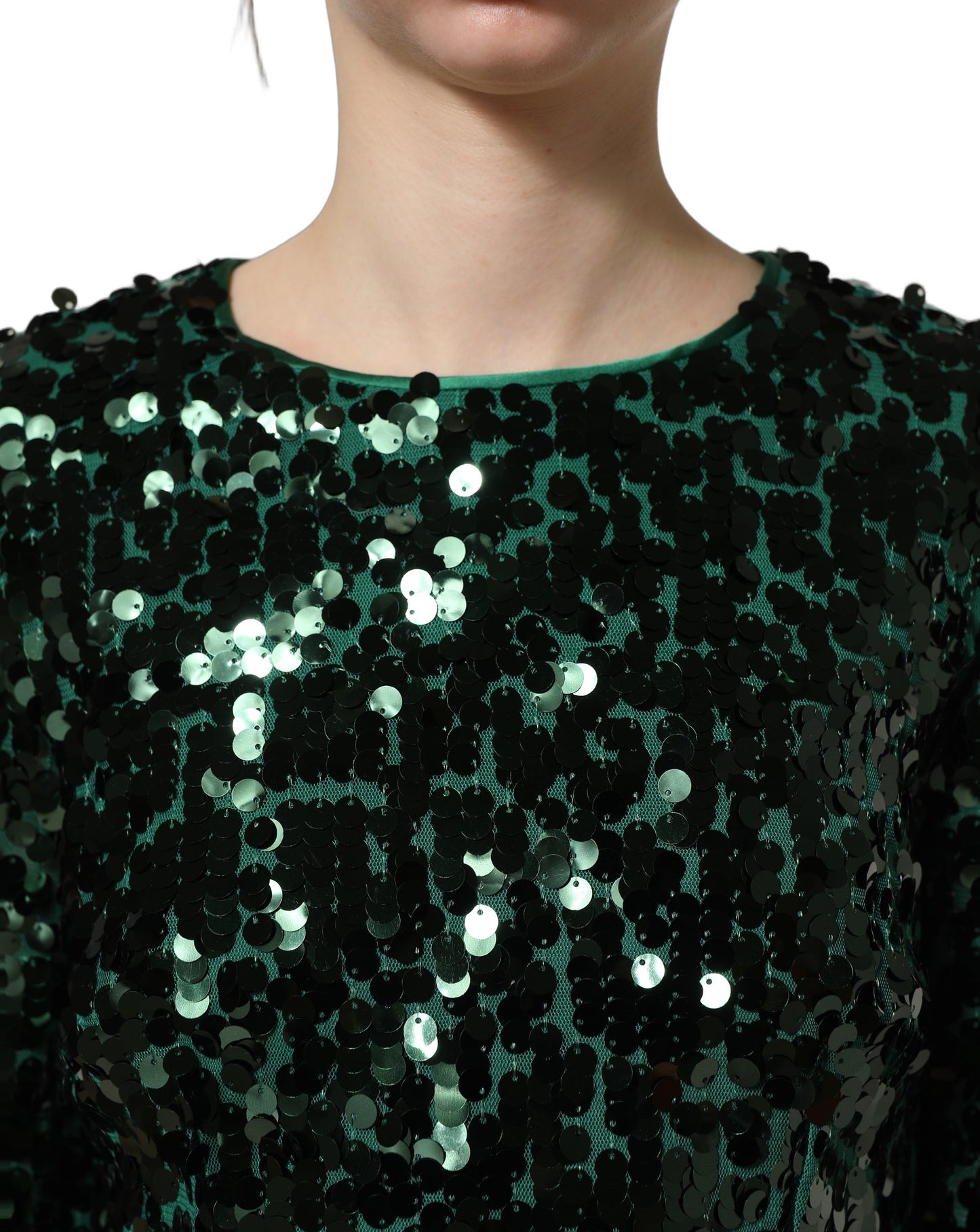 Dolce & Gabbana Green Sequined Long Sleeves Crop Blouse Top Dolce & Gabbana