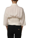 Dolce & Gabbana Off White Ascot Collar Long Sleeves Blouse Top Dolce & Gabbana