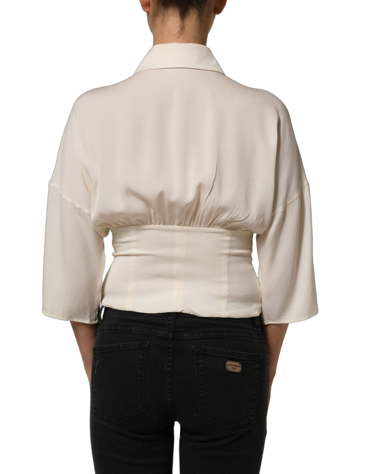 Dolce & Gabbana Off White Ascot Collar Long Sleeves Blouse Top Dolce & Gabbana