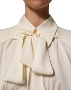 Dolce & Gabbana Off White Ascot Collar Long Sleeves Blouse Top Dolce & Gabbana