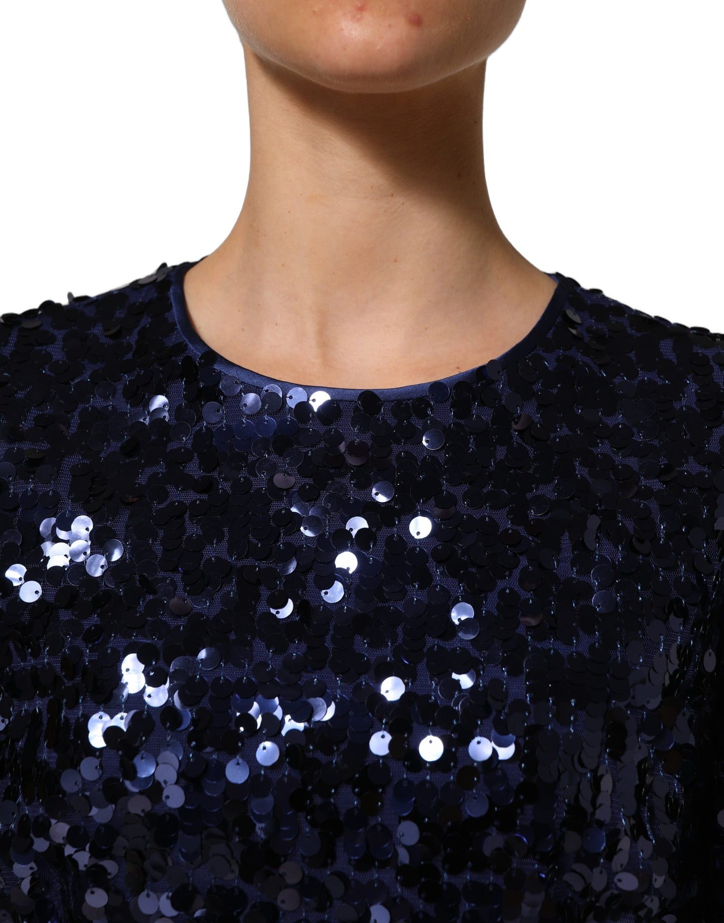 Dolce & Gabbana Blue Sequined Long Sleeves Crop Blouse Top Dolce & Gabbana