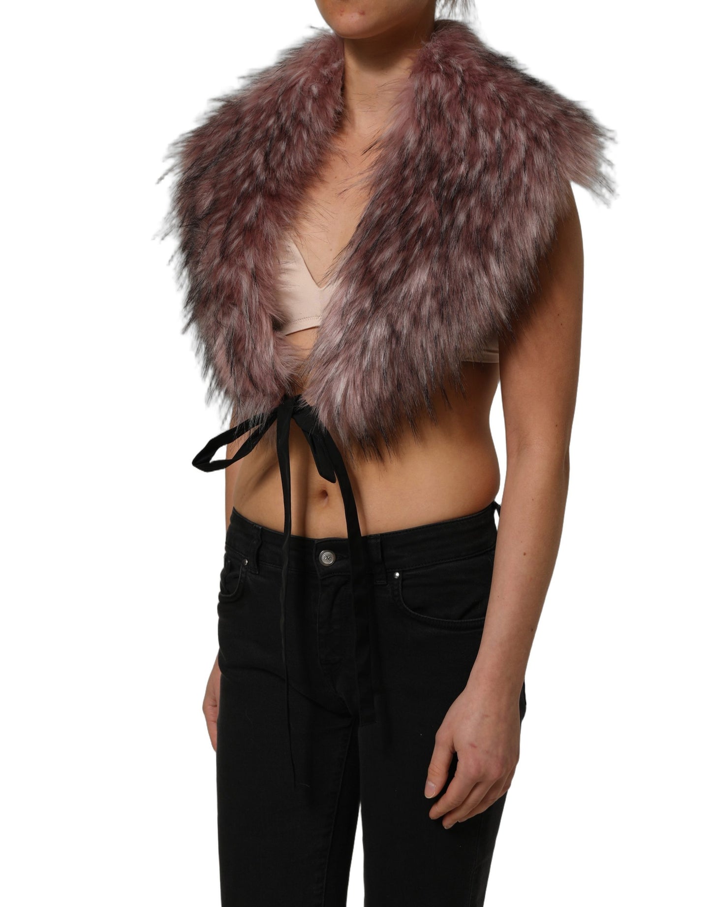 Dolce & Gabbana Pink Acrylic Faux Fur Knit Shrug Vest Top Dolce & Gabbana