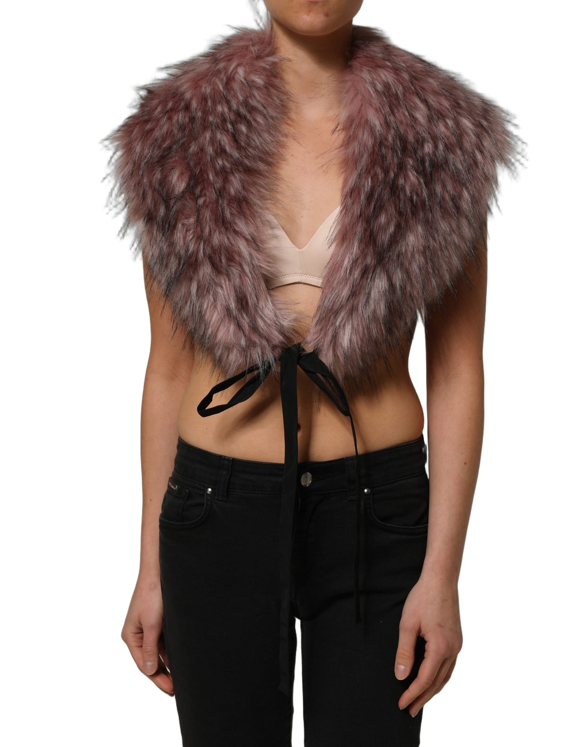 Dolce & Gabbana Pink Acrylic Faux Fur Knit Shrug Vest Top Dolce & Gabbana