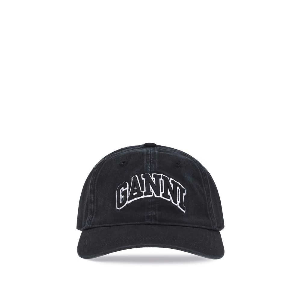 Ganni Black Cotton Cap Baseball Hat Ganni