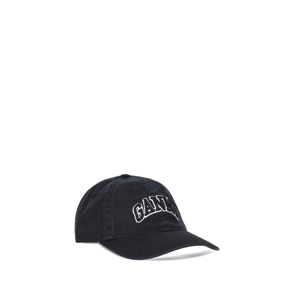 Ganni Black Cotton Cap Baseball Hat Ganni