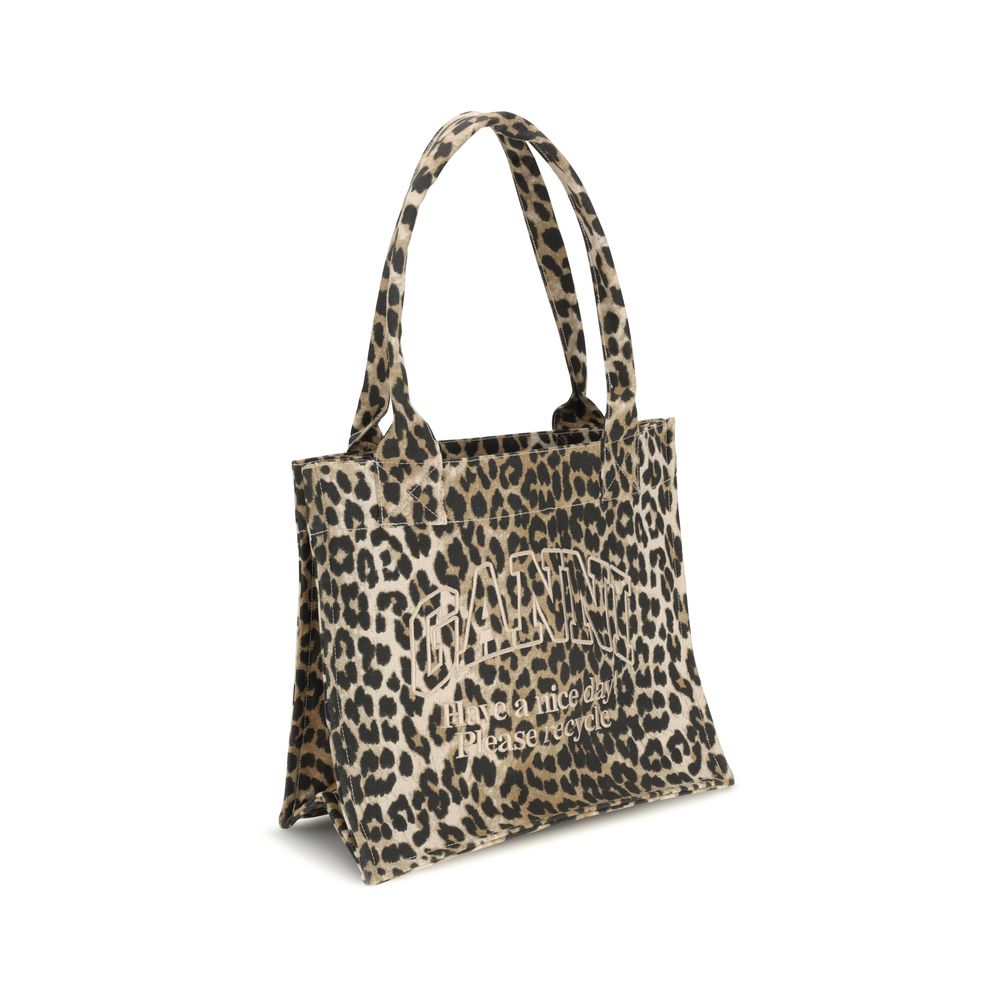 Ganni Brown Recycled Cotton Shoulder Bag Ganni