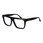 Victoria Beckham black acetate glasses frames with rectangular design and clear lenses, stylish eyewear for a modern look.
