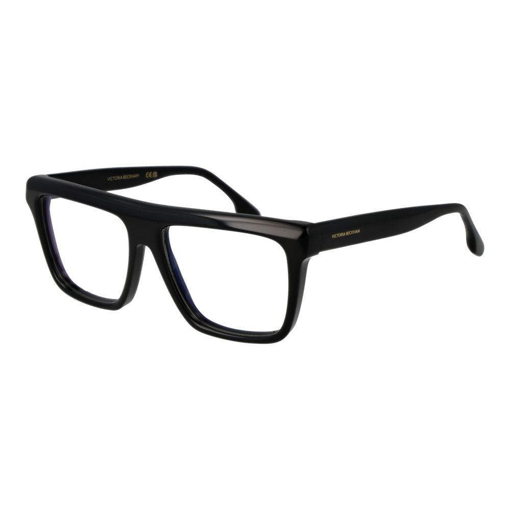 Victoria Beckham black acetate glasses frames with rectangular design and clear lenses, stylish eyewear for a modern look.