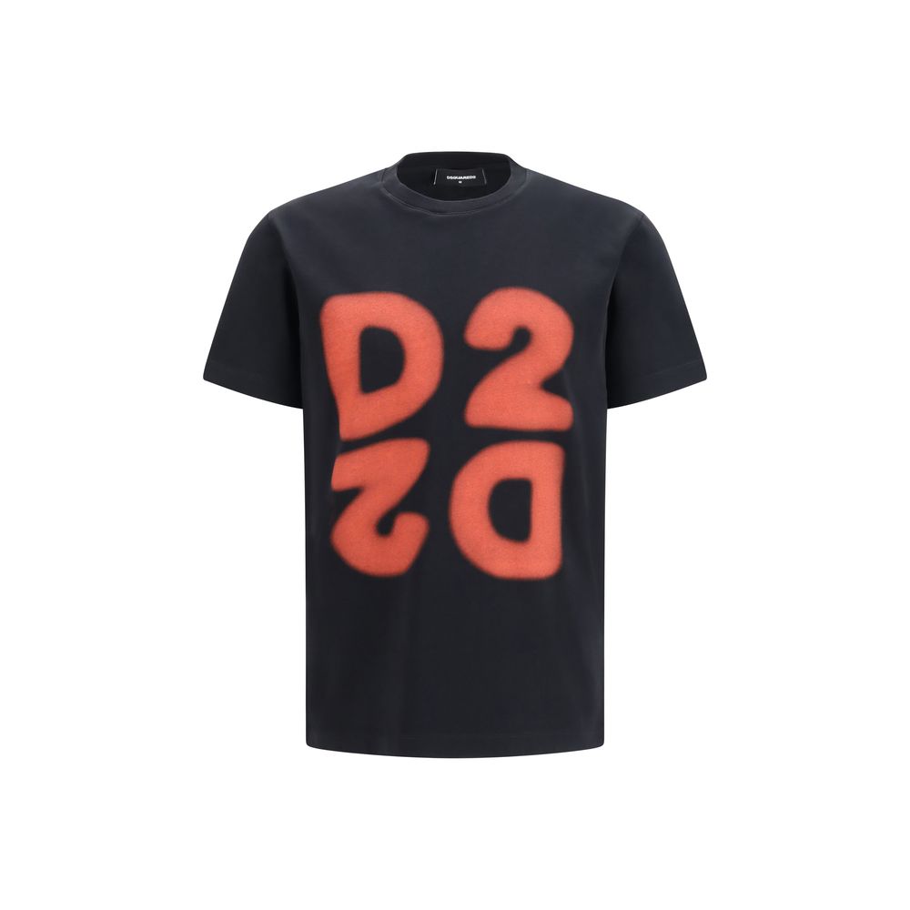 Black cotton T-shirt by Dsquared² with a crew neck and logo detail, displayed flat on a white background.