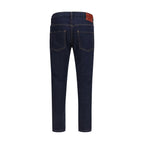 Dsquared² blue cotton slim fit jeans with classic five-pocket design and subtle branding, displayed on a hanger.