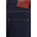 Dsquared² blue cotton slim fit jeans displayed on a hanger with a focus on the denim texture and classic five-pocket design.