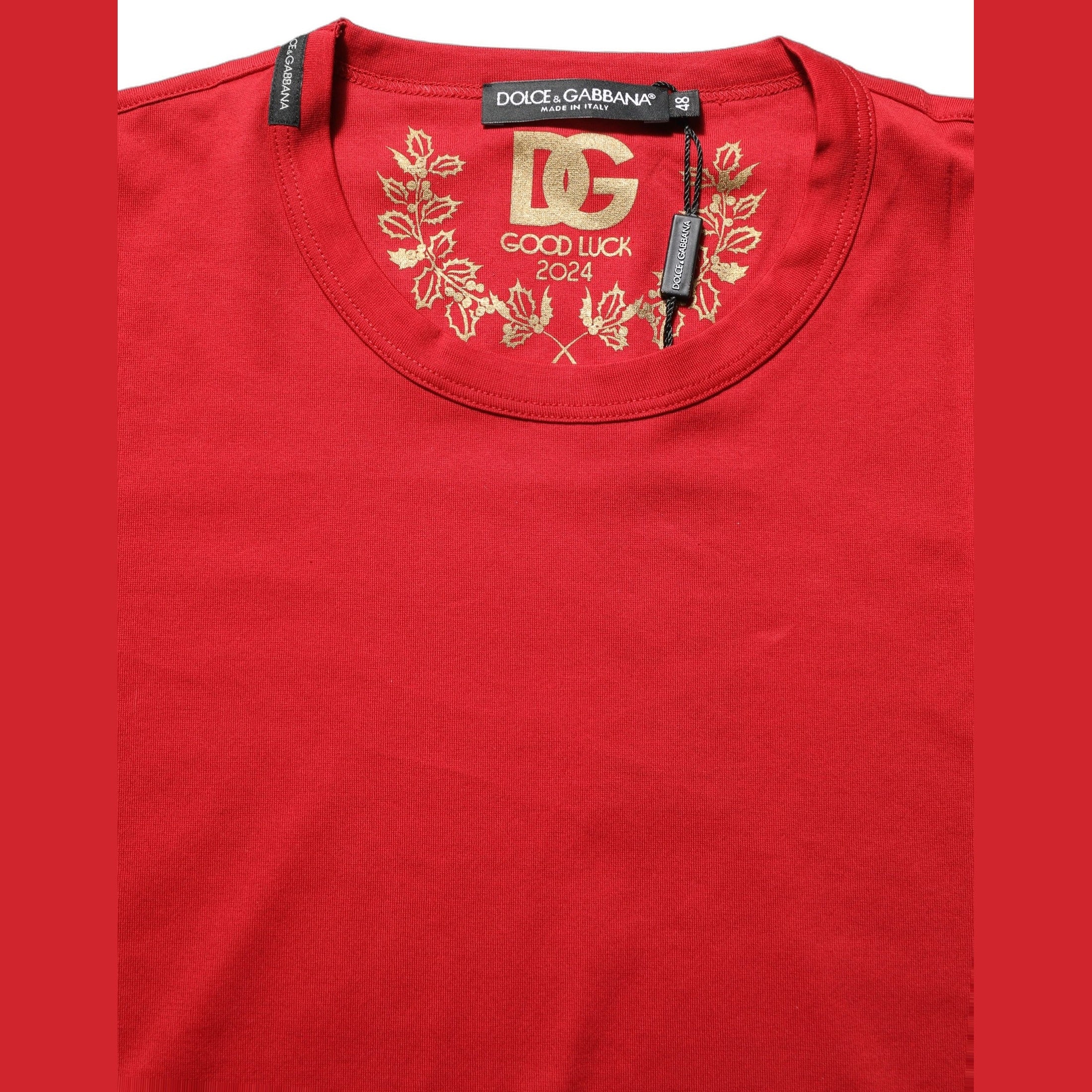 Dolce & Gabbana Red Goodluck 2023 Cotton Crew Neck T-shirt