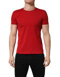 Red Dolce & Gabbana Goodluck 2023 cotton crew neck T-shirt with graphic design, displayed on a plain background.
