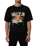 Dolce & Gabbana black tropical "IBIZA" men's crew neck T-shirt with vibrant tropical print, casual style.