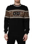 Dolce & Gabbana black leopard wool crew neck men's pullover sweater with bold leopard print design.
