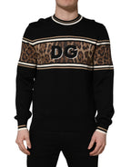 Dolce & Gabbana Black Leopard Wool Crew Neck Men Pullover Sweater