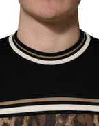 Dolce & Gabbana Black Leopard Wool Crew Neck Men Pullover Sweater