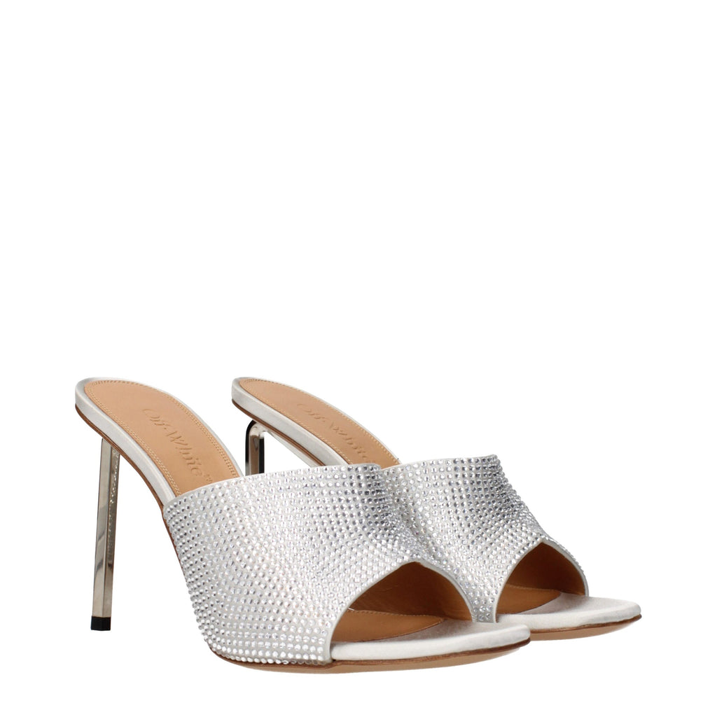Off-White Gray Satin Stiletto Heel Sandals Off-White