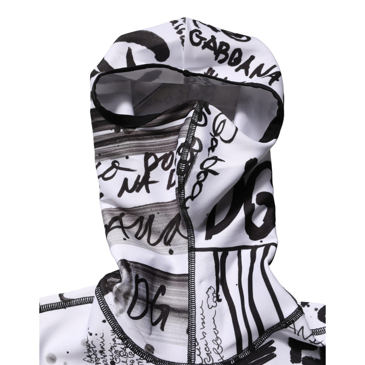 Dolce & Gabbana White Jersey Graffiti Print Balaclava Hood Sweater