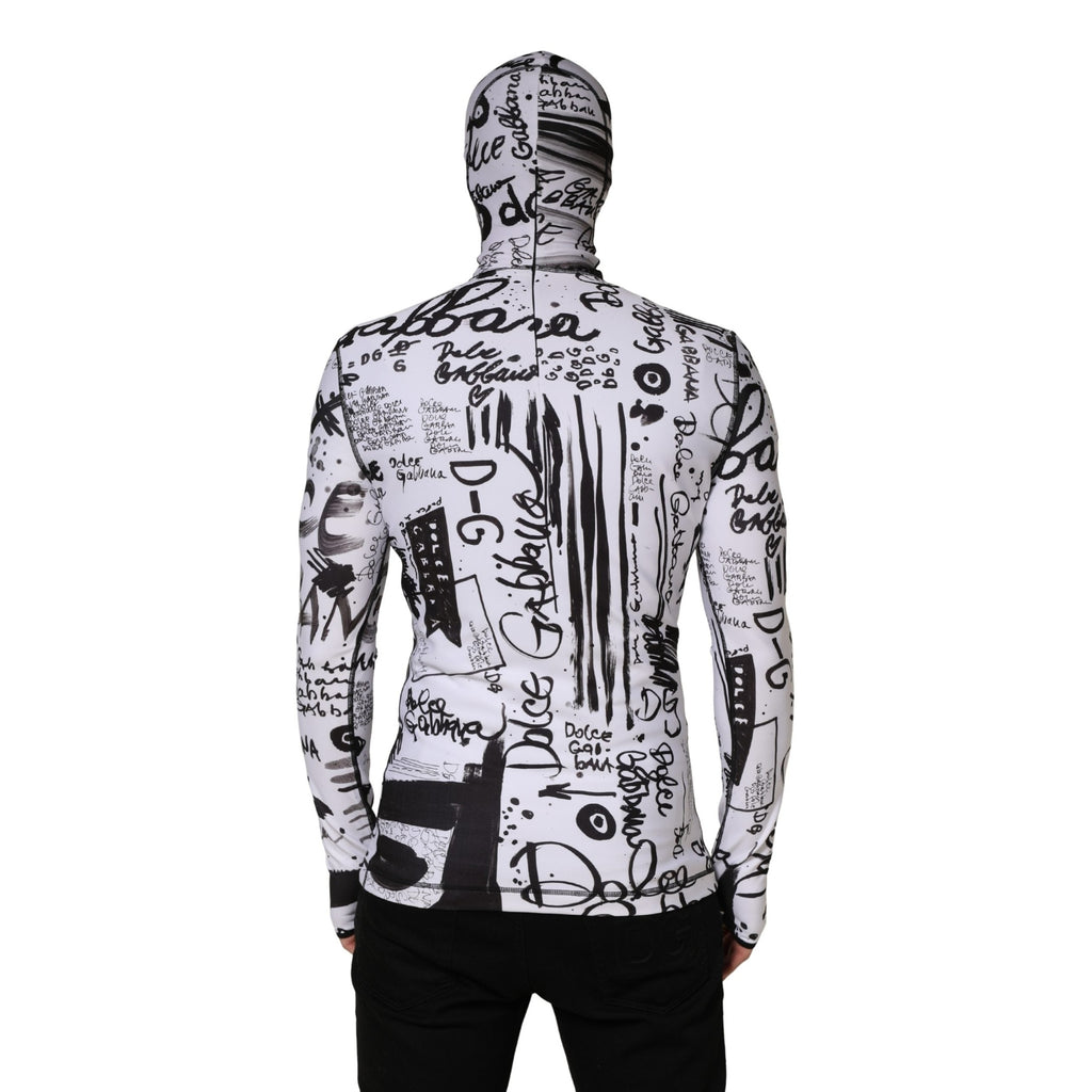 Dolce & Gabbana White Jersey Graffiti Print Balaclava Hood Sweater