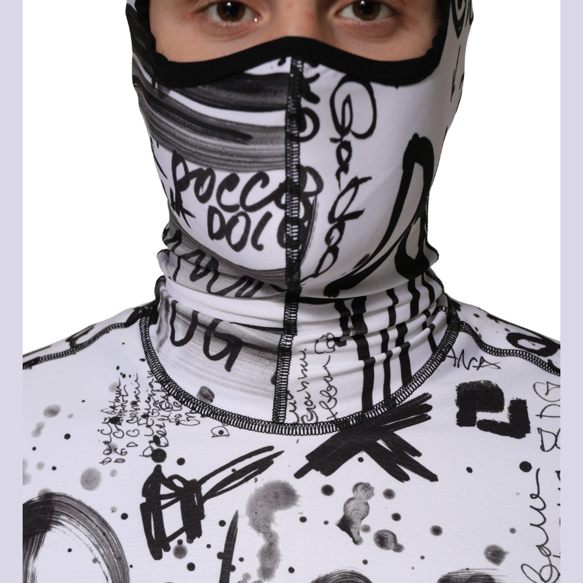 Dolce & Gabbana White Jersey Graffiti Print Balaclava Hood Sweater