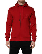 Dolce & Gabbana Red Embroidered Logo Hooded Full Zip Sweater