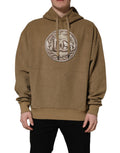 Dolce & Gabbana brown cotton hoodie with logo coin print and hood, casual pullover sweater with long sleeves.