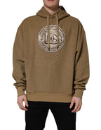 Dolce & Gabbana Brown Cotton Logo Coin Hooded Pullover Sweater