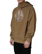 Dolce & Gabbana Brown Cotton Logo Coin Hooded Pullover Sweater
