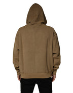 Dolce & Gabbana Brown Cotton Logo Coin Hooded Pullover Sweater