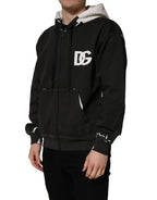 Dolce & Gabbana Black Cotton Logo Hooded Full Zip Sweater