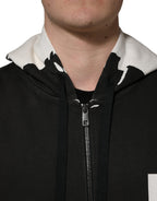Dolce & Gabbana Black Cotton Logo Hooded Full Zip Sweater