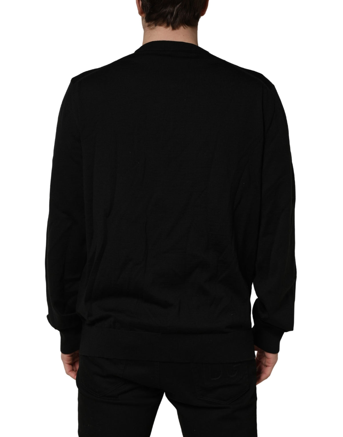 Dolce & Gabbana Black Graphic Logo Crew Neck Wool Pullover Sweater Dolce & Gabbana