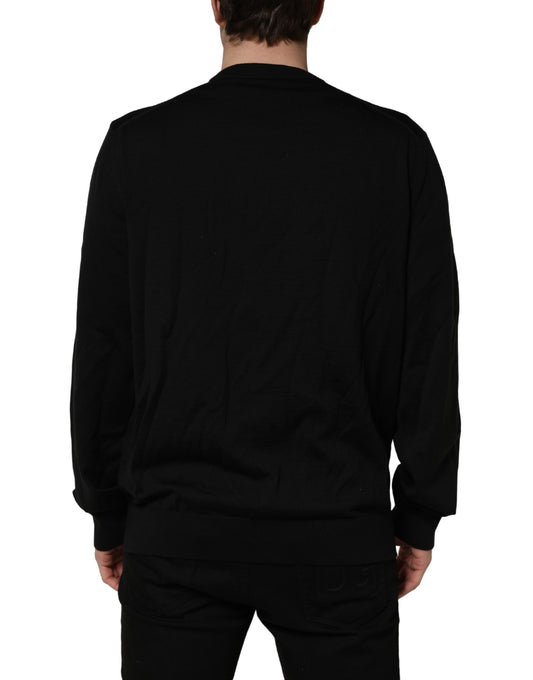 Dolce & Gabbana Black Graphic Logo Crew Neck Wool Pullover Sweater Dolce & Gabbana